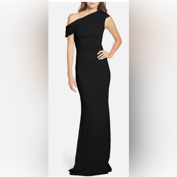 KATIE MAY Black One Off Shoulder Stretch Crepe Draped Bodycon Maxi SPL